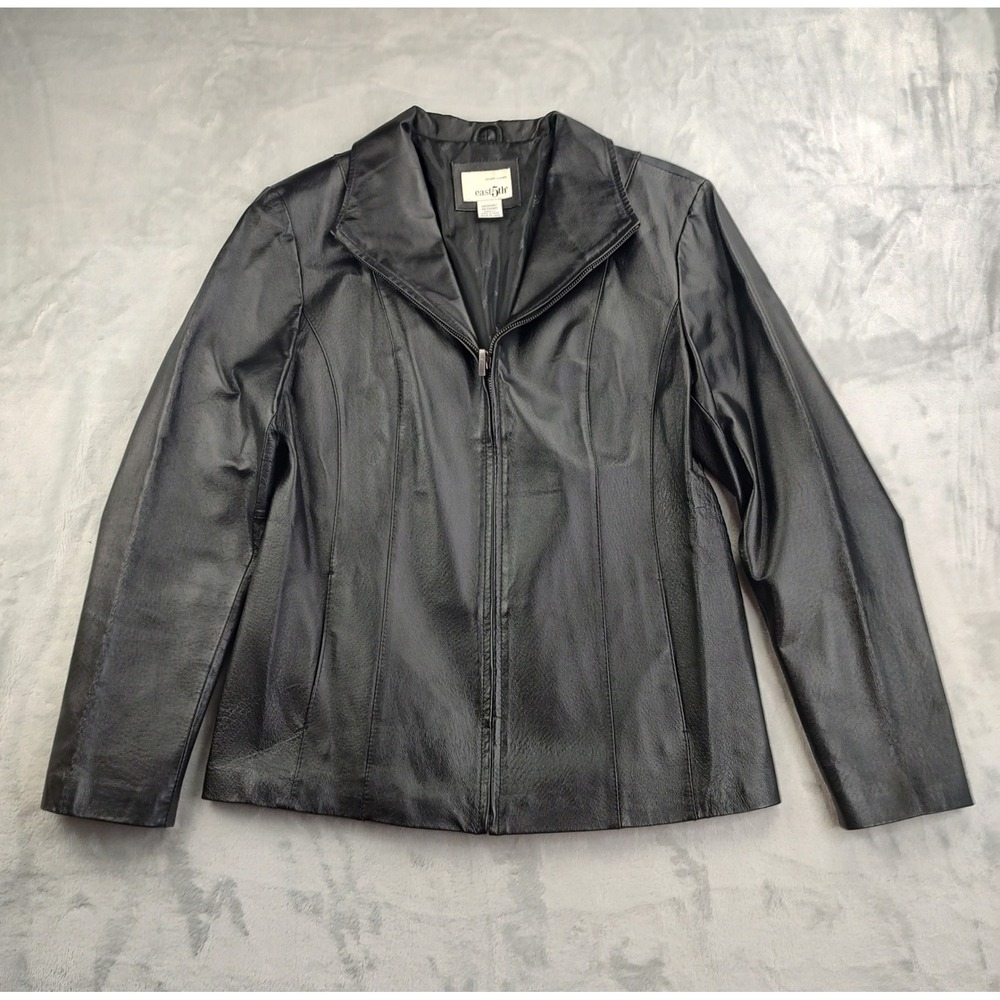 East‎ 5th Genuine Leather Jacket Black Zip Front Women's Medium